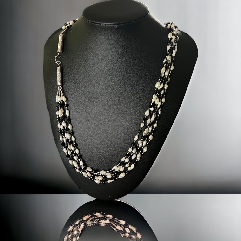 💖 Five Strand Freshwater Pearl & Black Onyx Necklace 💖
